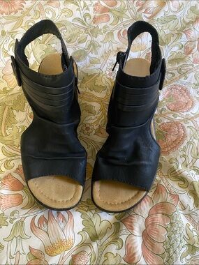 Rieker Black Open-Toe Wedge Slingback Sandals